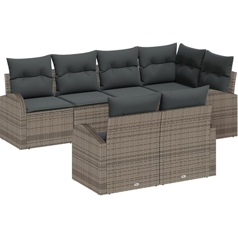 Rantry 7-teiliges Garten-Sofa-Set mit Kissen Grau Poly-Rattan Gartenlounge Model3346079
