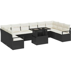 11-teiliges Garten-Sofa-Set mit Kissen Schwarz Poly Rattan, 2-Sitzer Garten-Sofa mit Kissen Schwarz Poly Rattan Gartenlounge Model3348893
