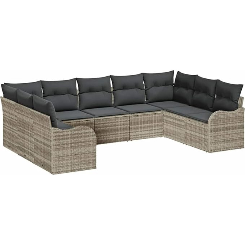 9-teilige Garten-Sofa-Set mit Kissen Hellgrau Poly Rattan, 2-Sitzer Garten-Sofa mit Kissen Hellgrau Poly Rattan Gartenlounge Model3345862