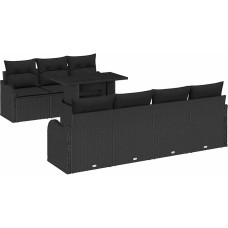 8-teiliges Garten Sofa Set mit Kissen Schwarz Poly Rattan, 2-Sitzer Garten Sofa mit Kissen Schwarz Poly Rattan Gartenlounge Model3348409
