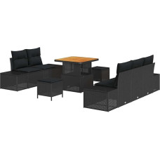 8-teiliges Garten-Sofa-Set mit Kissen Schwarz Poly-Rattan Akazie Gartenlounge Model3362724