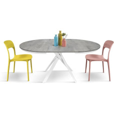 PAZZO DESIGN Ümmargune pikendatav laud, linasest materjalist, elutoa laud, köögilaud, ristatud jalad, Shangay White, Made in Italy, tsementhall, 120-170 cm - id_2178