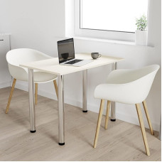 Kroomjalgadega söögilaud, söögilaud, köögilaud, kontorilaud, vanilje, 60 x 60 cm