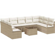 Rantry 10-teiliges Garten Sofa Set mit Kissen Braunes Poly Rattan, 2-Sitzer Garten Sofa mit Kissen Beiges Poly Rattan Gartenlounge Model3346551