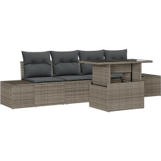 Rantry 5-teiliges Garten-Sofa-Set mit Kissen Grau Poly Rattan Gartenlounge Model3349085