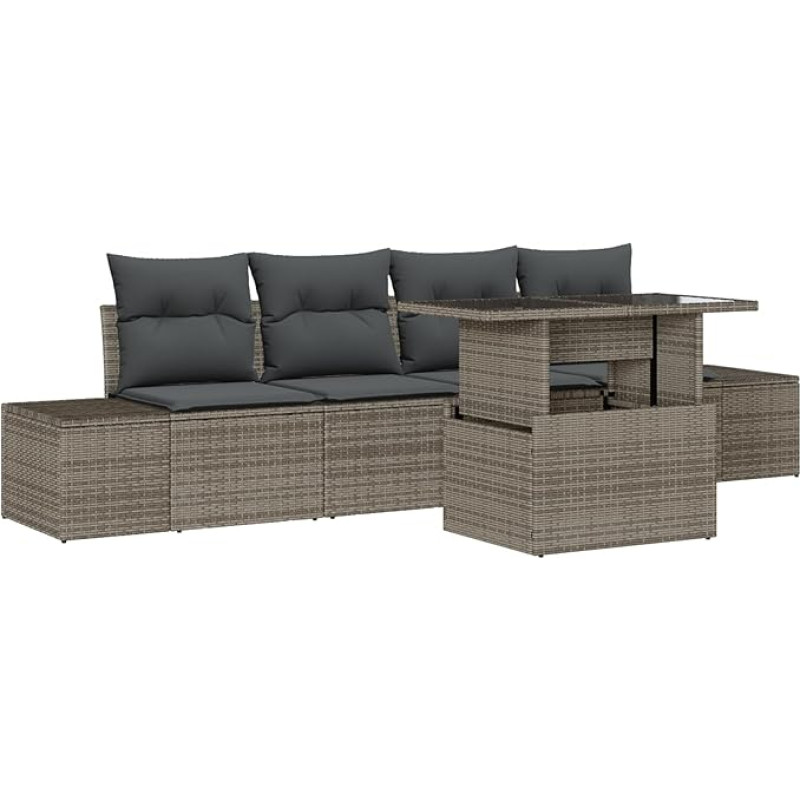 Rantry 5-teiliges Garten-Sofa-Set mit Kissen Grau Poly Rattan Gartenlounge Model3349085