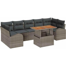 8-teiliges Garten-Sofa-Set mit Kissen Grau Poly Rattan, 2-Sitzer Garten-Sofa mit Stauraum & Kissen Grau Poly Rattan Gartenlounge Model3358288