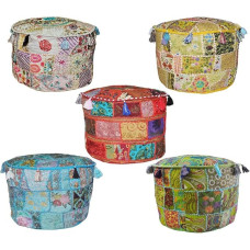 India mugav põrandapadi puuvillane Ottomani kaunistatud Patchwork ja tikanditööga, 18 X 13 tolli, partii 5-st