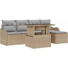 6-teiliges Garten Sofa Set mit Kissen Beige Poly Rattan, 2-Sitzer Garten Sofa mit Stauraum & Kissen Beige Poly Rattan Gartenlounge Model3357183