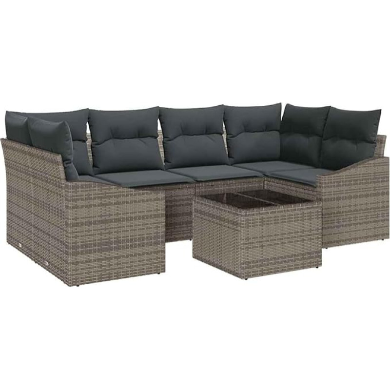 Rantry 7-teiliges Garten Sofa Set mit Kissen Grau Poly Rattan Gartenlounge Model3346619