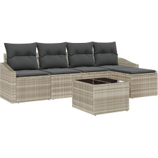 6-teiliges Garten Sofa Set mit Kissen Grau Poly Rattan Gartenlounge Model3346692