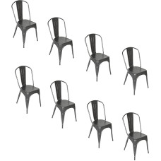 Pakett 8 söögitoa tooli, tööstuslik vintage seljatoega, istme kõrgus 44 cm, virnastatavad raudtoolid sise- ja välistingimustesse, aeda, restoranidesse koos teemaga (tumehall, 8)