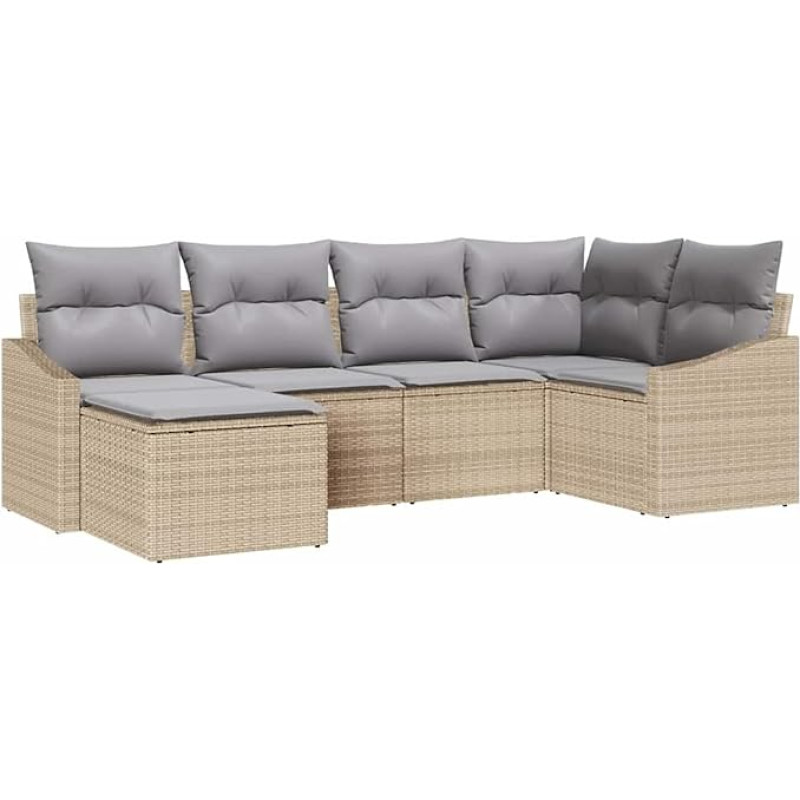 Rantry 6-teiliges Garten-Sofa-Set mit Kissen Beige Poly Rattan Gartenlounge Model3346790