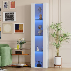 40 x 29 x 170 cm, multifunktsionaalne vitriinkapp, klaasist vaheseinad, kaugjuhtimispuldiga meeleoluvalgustus, akrüülplaat, minimalistlik disain (valge)