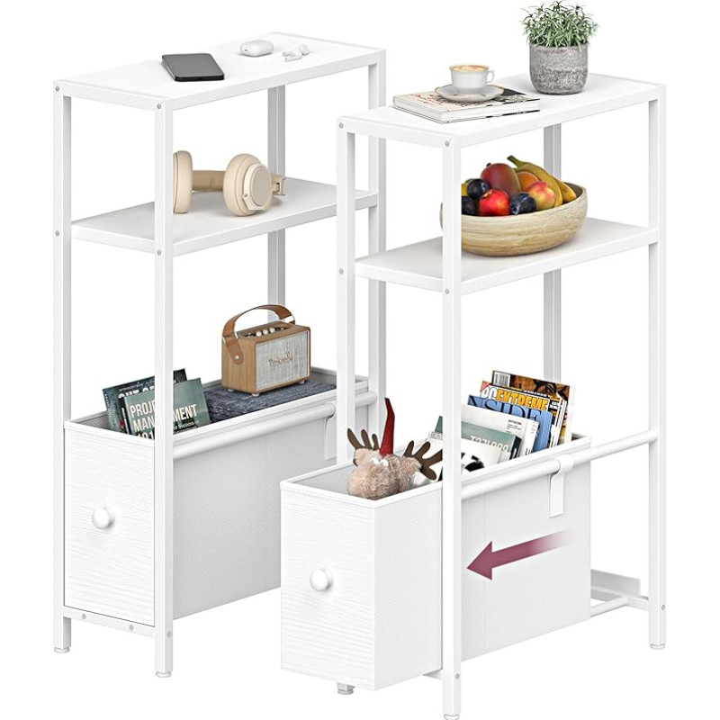 Skinny Kõrvallaud hoiuruumiga - kitsas küljelaud väikestesse ruumidesse, magamistuppa, elutuppa, kitsas öökapp, õhuke öökapp, 2 tk, valge (06W2)