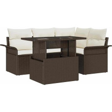 5-teiliges Garten Sofa Set mit Kissen Braun Poly Rattan Gartenlounge Model3348274