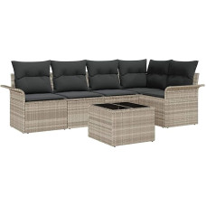 Rantry 6-teiliges Garten-Sofa-Set mit Kissen Graues Poly-Rattan Gartenlounge Model3345372