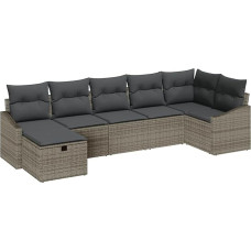 Rantry 7-teiliges Garten Sofa Set mit Kissen Graues Poly Rattan Gartenlounge Model3359298