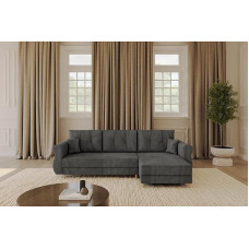 ALTDECOR APOL-L nurgadiivan magamisfunktsiooniga ja voodikastiga nurgadiivan nurgadiivan L-kujuline diivanvoodi pikendatav elutoa diivanvoodi Cauchsofa APOL-L 242 x 175 x 90 cm tumehall