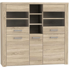 Newroom Sonoma Tamme Vitriinkapp Modern - 146.3 x 137.4 x 41.3 cm (B x K x S) - Klaasist vitriinkapp Seisev vitriinkapp Klaasist kapp - [Cosima.Four] elutuba kontor