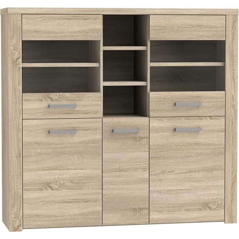 Newroom Sonoma Tamme Vitriinkapp Modern - 146.3 x 137.4 x 41.3 cm (B x K x S) - Klaasist vitriinkapp Seisev vitriinkapp Klaasist kapp - [Cosima.Four] elutuba kontor