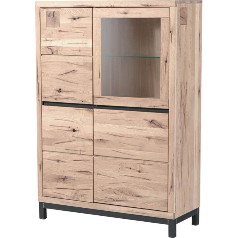 Massivmoebel24.de VILLANDERS #205 Massiivpuidust kõrglaud Metsatammepuidust Bianco Õlitatud 103 x 40 x 148 cm 8 kambriga + uksed Elutupakapp Kõrge kapp sahtlitega