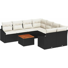 9-teiliges Garten-Sofa-Set mit Kissen Schwarz Poly Rattan Akazie Gartenlounge Model3356479