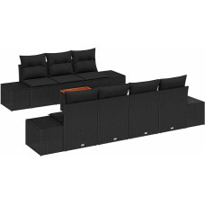 8-teiliges Garten Sofa Set mit Kissen Schwarz Poly Rattan Akazie Gartenlounge Model3347919