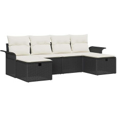 6-teiliges Garten-Sofa-Set mit Kissen Schwarzes Poly-Rattan Gartenlounge Model3358916