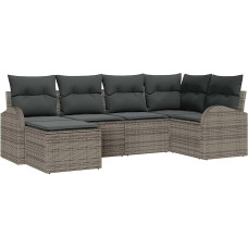 Rantry 6-teiliges Garten-Sofa-Set mit Kissen in Grau aus Poly-Rattan Gartenlounge Model3346109