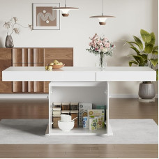 Goeria pikendatav söögilaud koos hoiuruumiga, 180 L x 80 L x 76 K cm, ristkülikukujuline kohvilaud vaba aja veetmiseks, ruumi säästev, multifunktsionaalne automaatne teleskooplaud (valge)