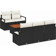 6-teiliges Garten Sofa Set mit Kissen Schwarz Poly Rattan Akazie Gartenlounge Model3347642