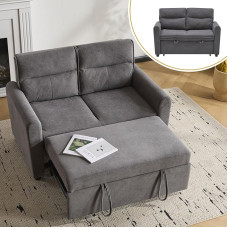 Kaasaegne 2-kohaline diivan, kett-efektiga veluurdiivan koos pikendatava voodikastiga, väike elutoa diivanvoodi reguleeritava suure seljapadjaga (antiikhall)