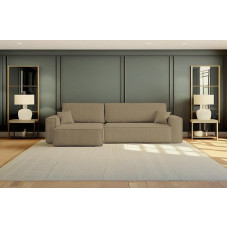 Kaiser Möbel - nurgadiivan, diivan magamisfunktsiooniga ja voodikastiga Best XL - diivanvoodi, kaasaegse disainiga diivan - elutoa diivan - külg vasakpoolne - kangasallikas - värvus helepruun - 142 x 274 x 83 cm.