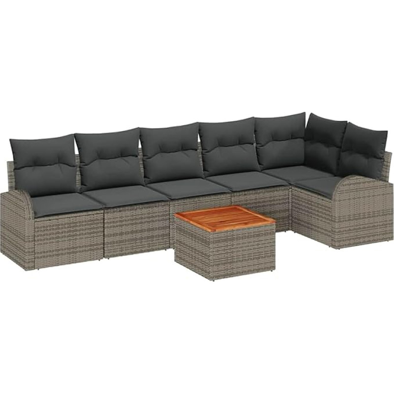 Rantry 7-teiliges Garten Sofa Set mit Kissen Grau Poly Rattan Akazie Gartenlounge Model3347587