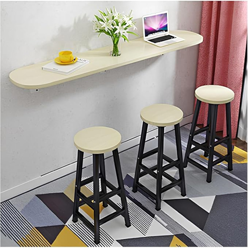 Hängender schmaler Langer Tisch für Zuhause, für kleine Räume, kompakte Lösung, mit Eisenhalterung (weiße Ahornfarbe,