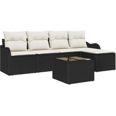 5-teiliges Garten Sofa Set mit Kissen Brauner Poly Rattan, 2-Sitzer Garten Sofa mit Kissen Schwarzer Poly Rattan Gartenlounge Model3345667