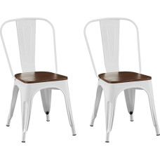 AC Pacific Stackable Metal Dining Chairs Set of 2 Indoor Outdoor Heavy Duty Stacking Seat Farmhouse Köök Bar Patio Bistro Cafe Industrial Style Gloss White Wood Base