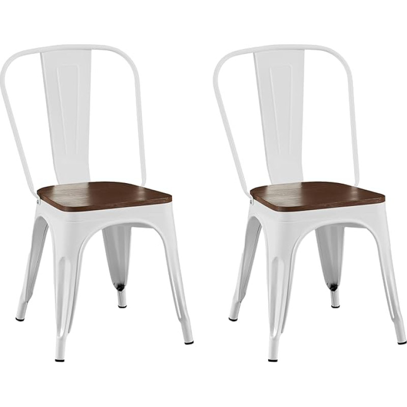 AC Pacific Stackable Metal Dining Chairs Set of 2 Indoor Outdoor Heavy Duty Stacking Seat Farmhouse Köök Bar Patio Bistro Cafe Industrial Style Gloss White Wood Base