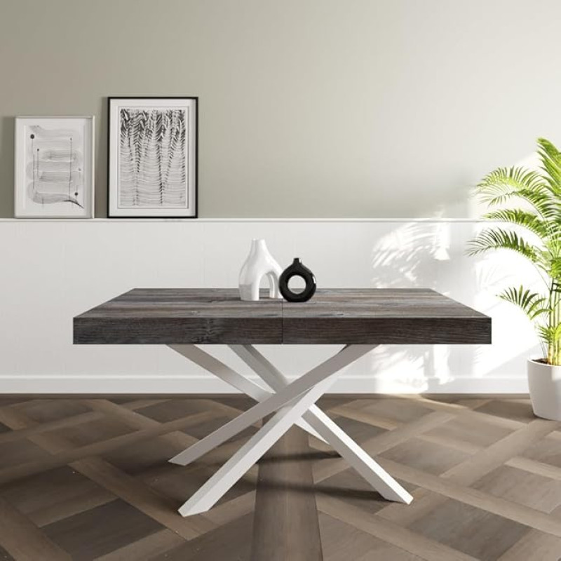 VE.CA Polynesia pikenduslaud koos pikendustega Valge terasraamiga Puidust lauaplaat 150 x 90 cm Kõrgus 80 cm Ideaalne söögilaud Made in Italy (Pino Grigio Jackson)