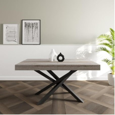 VE.CA Polynesia pikenduslaud pikendusega, must terasraam, puidust lauaplaat 150 x 90 cm, kõrgus 77 cm, Vintage Tamme värvi, ideaalne söögilaud, valmistatud Itaalias.