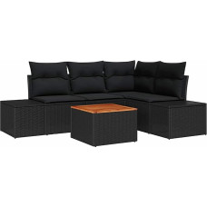 Rantry Garten-Sofa-Set 5 Teile Schwarz Poly-Rattan, gehärtetes Glas, Stahl Gartenlounge Model3347954