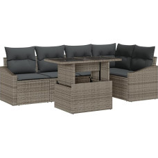 Rantry 6-teiliges Garten Sofa Set mit Kissen Grau Poly Rattan Gartenlounge Model3357742
