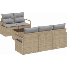 Rantry 6-teiliges Garten Sofa Set mit Kissen Beige Poly Rattan Gartenlounge Model3346260