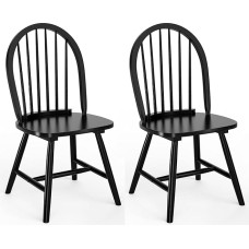 HAPPYGRILL 2 puidust söögitooli komplekt Vintage käedeta Windsor toolid köögi söögitoolid koos seljatoega mustad