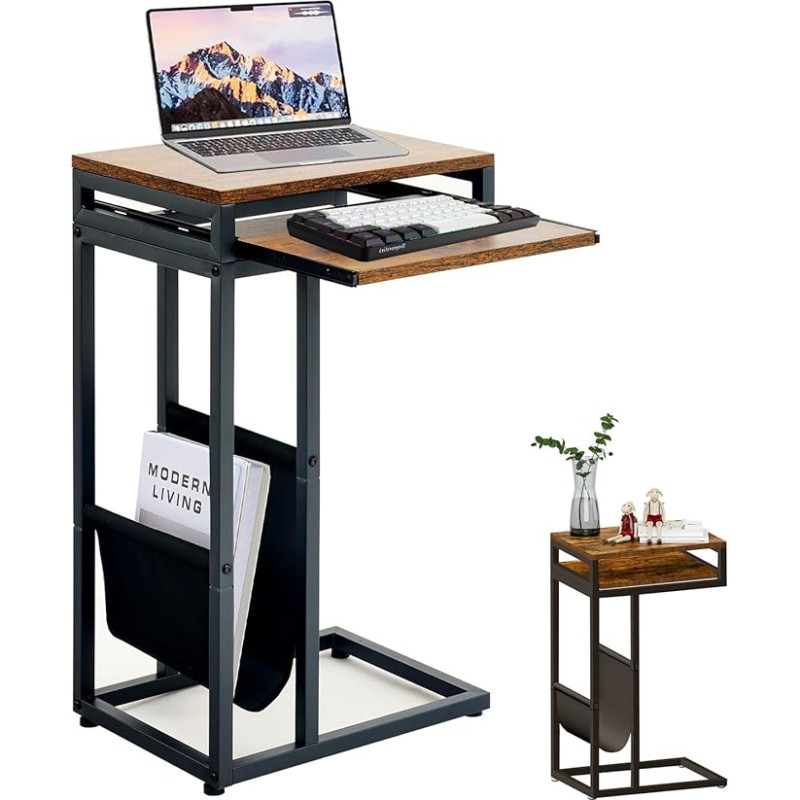 OYE C-kujuline küljelaud, tööstuslik diivanilaud koos klaviatuurilauaga, sülearvuti laud diivanile, kaasaskantav suupiste, kohvilaud, magamistoa öökapilaud