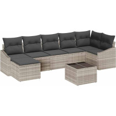 Rantry 8-teiliges Garten Sofa Set mit Kissen grau Poly Rattan Gartenlounge Model3346822