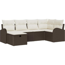 6-teiliges Garten-Sofa-Set mit Kissen Braun Poly Rattan, 2-Sitzer Garten-Sofa mit Stauraum & Kissen Braun Poly Rattan Gartenlounge Model3360409