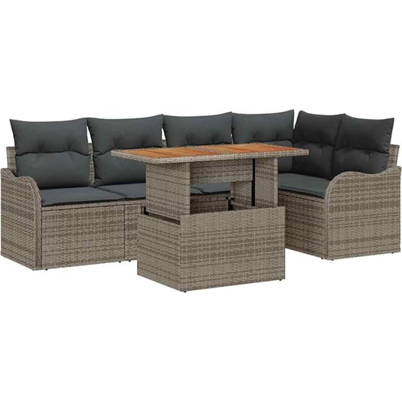 6-Teiliges Garten Diivan Set mit Kissen Grau Poly Rattan, 2-Sitzer Garten Sofa mit Stauraum & Kissen Grau Poly Rattan Gartenlounge Model3358197