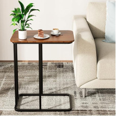 C-kujuline küljelaud, väike küljelaud MDF mustast pähklipuust, kaasaegne lihtne C küljelaud terasraamiga elutuppa, magamistuppa (must pähkelpuu)